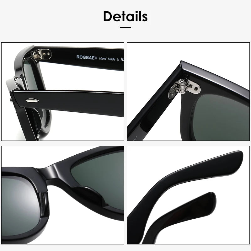 ROGBAE Tilting sunglasses men classics Glass lens Acetate sun glasses R2140 Luxury Brand Rivet Design Goggles Female sunglass