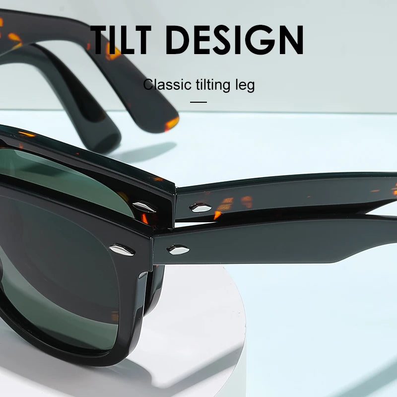 ROGBAE Tilting sunglasses men classics Glass lens Acetate sun glasses R2140 Luxury Brand Rivet Design Goggles Female sunglass
