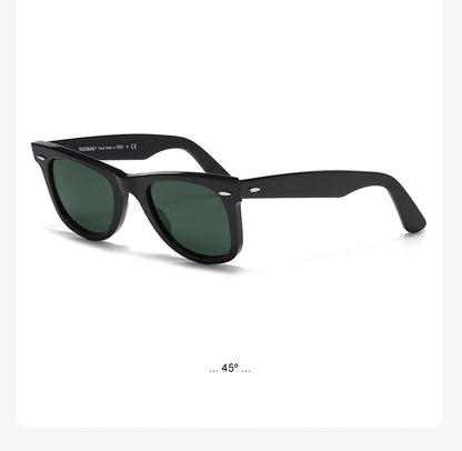 ROGBAE Tilting sunglasses men classics Glass lens Acetate sun glasses R2140 Luxury Brand Rivet Design Goggles Female sunglass