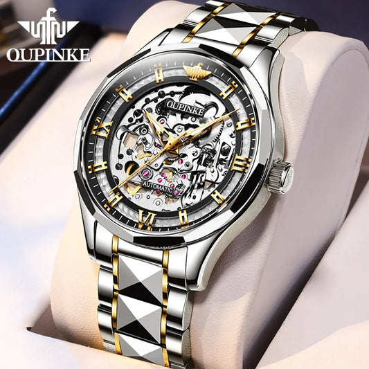 OUPINKE 3209 Deep Waterproof Mechanical Watch For Men Hollow Skeleton Luminous Fashion Wristwatch Roman Scale Business Man Watch