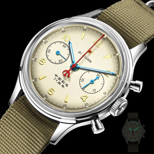 RED STAR 38mm 1963 Chronograph Men's Luminous Mechanical Watch Manual Winding ST1901 Movement With Swan Neck Wristwatch