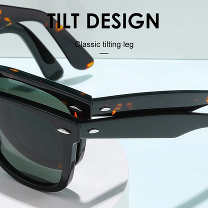 ROGBAE Tilting sunglasses men classics Glass lens Acetate sun glasses R2140 Luxury Brand Rivet Design Goggles Female sunglass